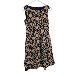 Talbots Navy Tan Cotton like Print Sleeveless Line size 2